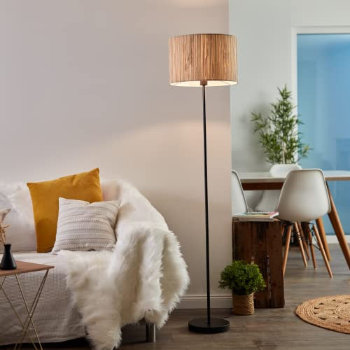 Lampadaire Nature - lampe sur pied décorative avec abat-jour en algues marines et interrupteur à pied - douille E27 max. 52 W - 162 cm de hauteur & 38 cm de diamètre - en métal/algues marines en