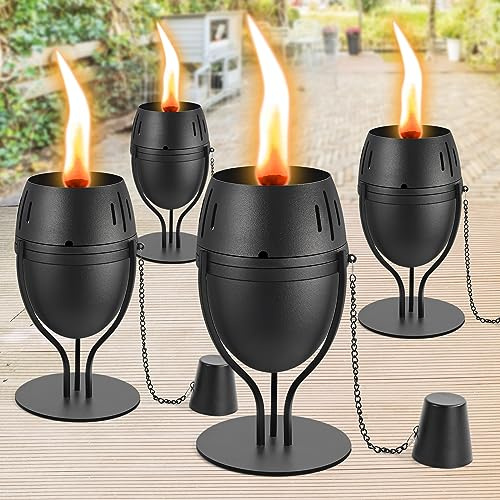 FAN-Torches Tischfackeln aus Metall, 4 Stück, 4 Stück, 400 ml, Citronella-Fackeln für den Außenbereich, nachfüllbare Flamme, dekorative Tischlaterne für Hof, Terrasse, Deck, Garten, Party, Landschaft