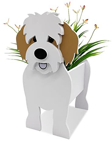 NOALED Jack Russell Pflanztopf, Blumentopf mit Kava-Bär-Cartoon-Hund, Blumenständer in Hundeform aus Holz, für Aufbewahrungsbehälter für Pflanzen im Freien, Blumentopf für Gartendekoration