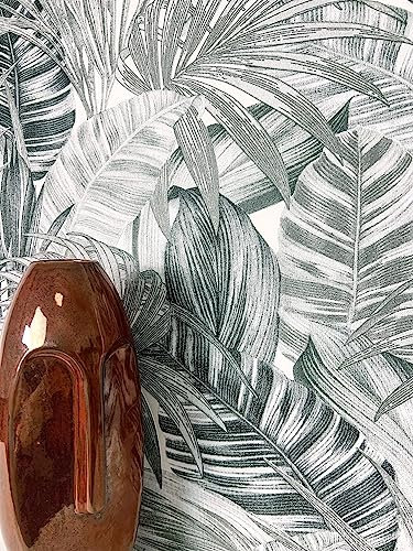 Newroom Papier peint Gris Jungle Intissé - Moderne Blanc Noir Palmiers Feuilles Tropical