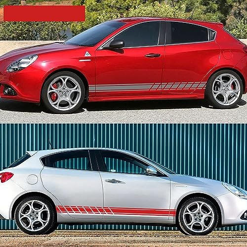 UNGOOR Adesivo per Minigonna Laterale Auto per Alfa Romeo Giulia Giulietta 159 156 Mito Stelvio 147 Sportiva Auto Porta Strisce Laterali Gonna Sticker Decal Accessori,C-Red