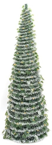 ZAYMDO 150cm/5ft Künstliche Weihnachtsbäume, zusammenklappbarer Pop up Lametta Weihnachtsbaum, vorbeleuchtete Weihnachtsdekoration Indoor Home Decor (Green)