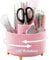Lenfuos Schreibtisch Organizer, 360 Grad drehbarer Büro-Organizer Stifthalter, 5 Sortierfächer für Stifte, Hefter, Ordnerklammern, Haftnotizen, Platzsparendes Desk Organizer（Rosa）