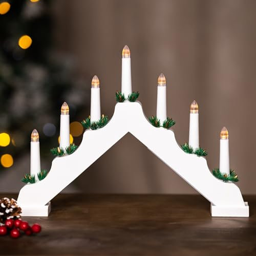 Marco Paul Christmas Candle Bridge - Traditional LED Flameless Battery Operated Candles for Indoor Christmas Decoration - White Window Lights