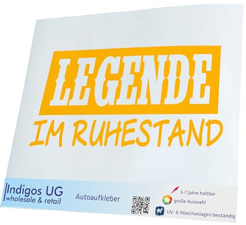INDIGOS UG Aufkleber - Autoaufkleber - JDM - Die Cut - Auto - 300x143 mm - Legende im Ruhestand - gelb - Heckscheibe - Heckscheibenaufkleber - Sticker - Tuning