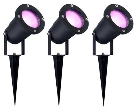 Ledvion - 3X SMART Wifi LED Strahler, Aluminium, IP65, 5W, RGBWW, 1 Meter Kabel, LED Strahler, Außen Garten Spot