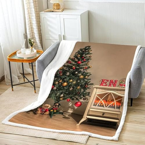 Christmas Sherpa Fleece Throw Blanket 130x180cm, Christmas Tree Large Fluffy Flannel Blanket, Cabinet Warm and Soft Blankets for Winter Bed Sofa Adults Kids