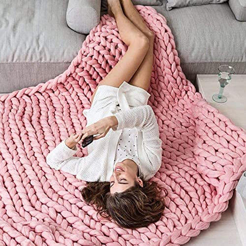 BBPM Plaid Tricot Grosse Maille, Plaid Grosse Maille, Couverture TricotéE Douce, Couverture en Tricot Grosse Maille Fait à La Main Chaud Doux Confortable éPais Fil Tricoté,Rose,60x60cm/23x23in