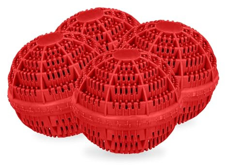 Relaxdays Sfere per Lavatrice, Set da 4 Palle per Lavaggio Senza Detersivo, Alternativa Ecologica, Palline Bucato, Rosso, Ceramica, 9,5 x 10,5 cm