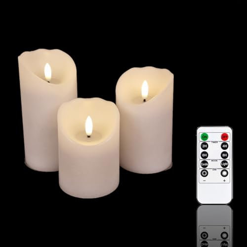 Meisterhome® 3er-Set Flammenlose LED Kerzen - Weiß - Rustik Design Stumpenkerze - mit Fernbedienung – mit Timer - Batteriebetrieben – Warmweiß - 10/12,5/15 cm hoch - mit flackernder Flamme