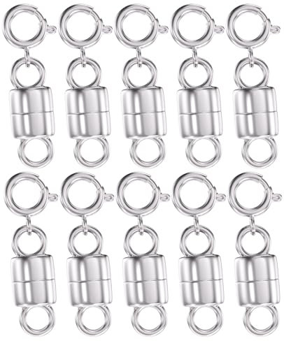 Clysoru Magnetic Necklace Clasp 14k Gold and Silver Beads Chain Extender Safety Buckle (10pcs Silvers)