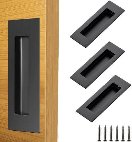 HEKOBAG 3 Pack Sliding Door Handle, 150mm Stainless Steel Recessed Sliding Door Handles, Matte Black Flush Finger Pull Rectangular Recessed Closet Door Handles for Pocket Door Closet Door Barn Door