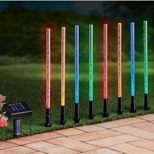 Garden Mile 8 große solarbetriebene Regenbogen-Erdspießlichter mit Blaseneffekt, LED-Leuchten, dekorative Gartenbeleuchtung, dekorative Solar-Gartenbeleuchtung, Außenweg-Blumenbeet (mehrfarbig, 8)