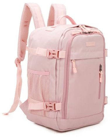 RAYKONG Zaino da cabina Ryanair 40x20x25 cm (20 L) | Zaino da viaggio impermeabile per aereo | Bagaglio a mano resistente | Zaino da escursionismo | Scuola | Lavoro | Rosa