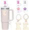 Letter Stanley Straw Cover 2Pcs Dustproof 10mm Straw Cover for Stanley Cup Accessories Include 2pcs Personalized Name ID A-Z Pearl Hangings Letter Stickers(E)