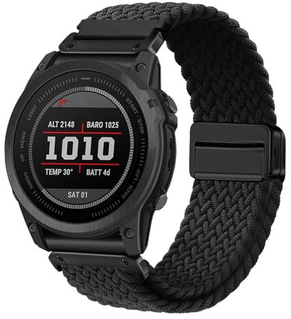 YOOSIDE Quick Fit 22mm Stretchy Loop Watch Strap with Magnetic Buckle for Garmin Fenix 7 / Fenix 6 / Fenix 5 / EPIX 2, Soft Elastic Braided Wrist Band for epix Pro 47mm/Forerunner 955 (Black)