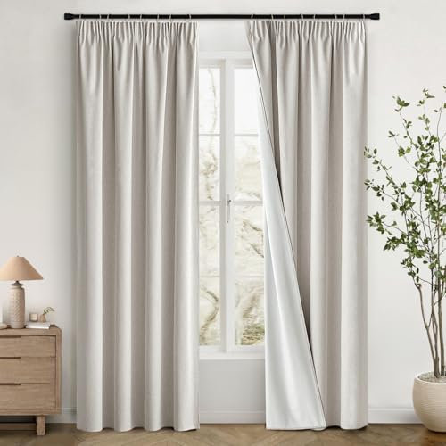 MIULEE 100% Blickdichte Vorhänge mit Kräuselband Leinenoptik, Verdunkelungsvorhang Gardinen Thermovorhang Kälteschutz Fenster Wohnzimmer Modern Schlafzimmer Balkontür, 2er Set,140X225CM, Natur