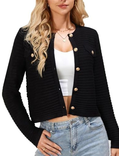 GRACE KARIN Women's Cardigan Button Up Long Sleeve Crew Neck Knitwear Summer Sweater Cardigans Black M