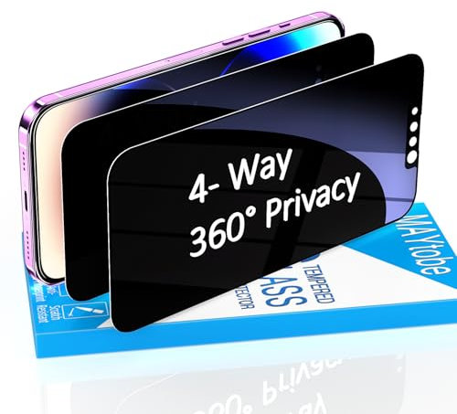 MAYtobe 2 Stück 360 Grad Sichtschutz Schutzfolie für iPhone 13 Pro Max, 14 Plus, Volle Abdeckung, Anti Spy 4 Seiten, 9H Härte Glas, Anti Kratzen