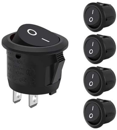 CGEAMDY 5 Stück Kreisförmiger Kippschalter, Universeller Kreisförmiger Wippschalter, Kreisförmiger 2-Poliger Wippschalter, On-Off Position, Für Fahrzeug, Boot, Auto, Haushaltsgeräte(Schwarz)