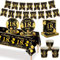 MORAINJAY 70Pcs 18th Birthday Tableware Black Gold, 18th Paper Plates, Cups, Napkins, Banner, Birthday Table Decoration Set for Men Women Party Supplies(16 Guests)