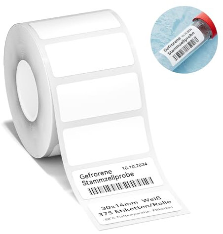 NIIMBOT Etiketten für niedrige Temperaturen (-80°C), selbstklebendes Etikettenband für M2, 30 x 14mm Thermotransfer-Etiketten für wissenschaftliche Forschung, Labor, Biomedizin, Weiß