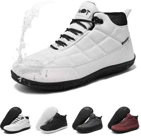 Wizshoe Scarpe Barefoot Donna Uomo Impermeabili Autunno Inverno Stivali Barefoot con Dita Larghe Barefoot Shoes Waterproof Scarpe Camminare con Fodera Calda Comode Stivali Neve Unisex Bianco 38EU
