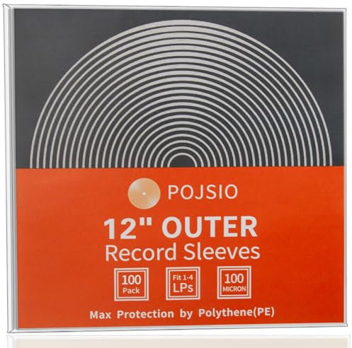 POJSIO 100 Pz. Buste Vinili 33 Giri Esterne, Buste Vinile 33 Giri PE per 1-4 LPS |Alta Qualità Polietilene Plastica Trasparente| |Extra Spesso 100 Micron| Buste Vinile per 12 Dischi Protezione Cover