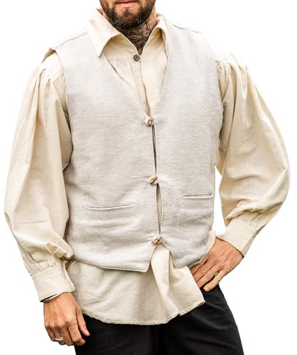 Leonardo Carbone® Herren Handgewebte Weste Lutz | Mittelalterliches Design | Praktische Taschen | Weste | Herrenmode | Mittelalterkleidung | Wikingerbekleidung | Baumwolle Grau 2XL