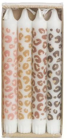 4er Pack Stearin Stabkerzen mit Leo-Print H:19 cm Ø:2,2 cm 7 Stunden Animal-Print Kerze Geschenk Geburtstag Leopard
