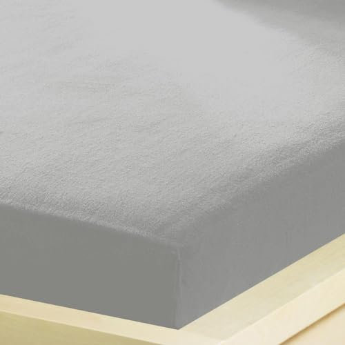 G BETTWARENSHOP – Inkontinenz Spannbettlaken mit Nässeschutz – wasserdicht aus weichem Feinbiber – 2in1 Spannbetttuch & Matratzenschutz 90x190-100x200 cm, Silber