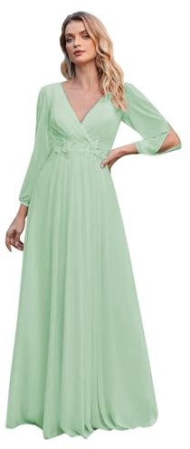 shengyan Women's Deep V-Neck Bridesmaid Dress Long Sleeve A-line Evening Dresses Sage Green
