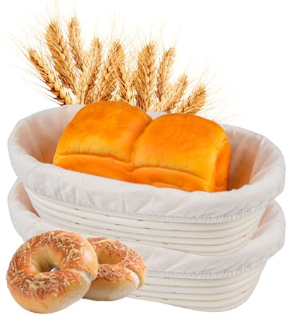 2 PCS 25cm/10 Banneton Proofing Basket,Oval Shaped Natural Southern Provisioning Basket with Linen Lining,Suitable for Handmade Bread Making by Professional and Family Bakers
