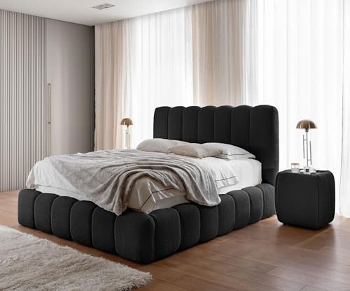 FURNISTAR Polsterbett Chloe mit Bettkasten, Bett 200x200, Doppelbett mit Stauraum und Lattenrost, Boxspringbett-Optik, ohne Matratze, Schlafzimmer - Schwarz