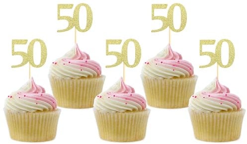 Sotpot 30PCS Gold Glitter 50th Birthday Cupcake Toppers Cheers to 50 Years Cupcake Picks for 50th Birthday Anniversary Party Decorations
