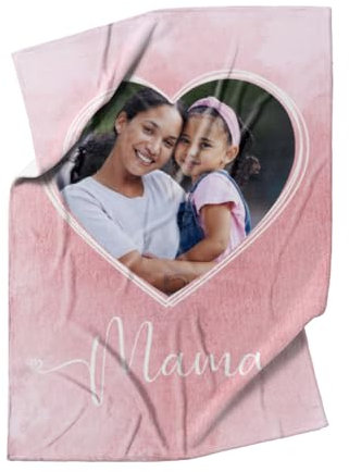 Kuscheldecke Mama Herz 140 x 200 cm - mit Foto personalisierbar - Fotodecke selbst gestalten - Geschenkidee Muttertag, Geburtstag - Mama Herz