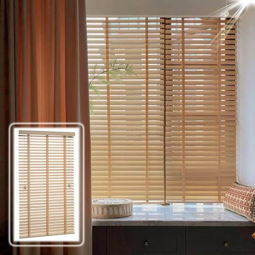 Suwooy Stores Vénitiens Intérieurs en Bois,Stores Vénitiens en Bois Massif pour Fenêtres,Stores Horizontaux À Lames De 50mm 50/60/70/80/90/100/120/150cm,Isolation Thermique Volets Rideaux