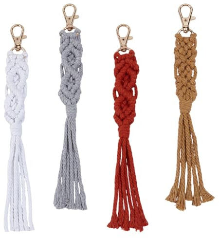 DELORIGIN 4 Stück Boho Makramee Schlüsselanhänger Bulk Makramee Taschenanhänger Mit Quasten Handgefertigtes Accessoire Boho Party Gastgeschenke Für Autoschlüssel Geldbörse Brautparty