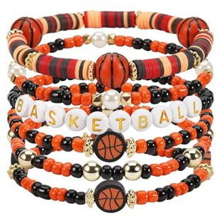 6 Stück Basketball Armband Jungen und Mädchen Freundschaftsarmband elastisch DIY Perlenarmband für Schulkind zur Einschulung Geburtstag Mitgebsel Party Schmuck Geschenk Armbänder für Schule Sport Deko