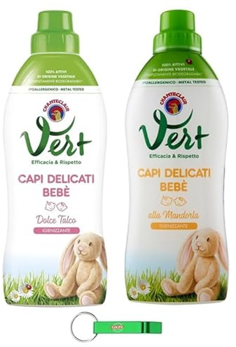 CHANTECLAIR VERT Detersivo per Bambini Testpack Mandorla/Talco Detergente Liquido Capi Delicati Bebè - Detersivo per Igiene di Abbigliamento Sensibile - 2 x 750ml