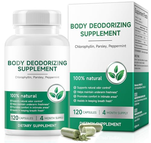 Körper Deodorisierende Ergänzung 120 Kapseln, Interne Deodorant Chlorophyll Kapseln, natürliche Geruchskontrolle Chlorophyll Pillen für Darm Gesundheit, Hautgesundheit, Entgiftung & Verdauung Unterstü
