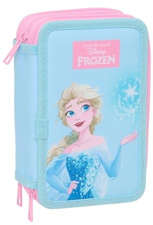 Frozen Schulmäppchen mit 37 Utensilien, Kindermäppchen, ideal für Kinder von 5 bis 14 Jahren, bequem und vielseitig, Qualität und Widerstandsfähigkeit, 12,5 x 5,5 x 19,5 cm