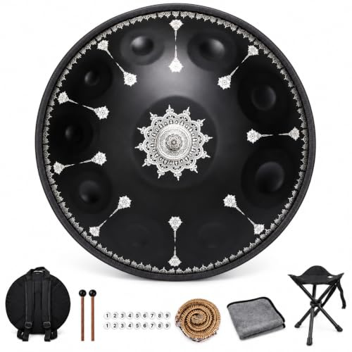SINGOFIRE Premium Handpan Drum, Print Handpan Drums for Adults, 22 Inch 432Hz 10 Notes D Minor Kurd Handpan, Celestial Bloom Collection - Ebony Cosmos