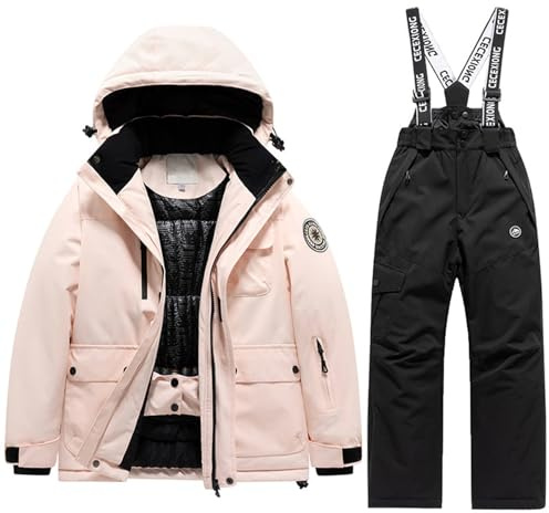Generisch Combinaison d'hiver pour enfants - Combinaison de ski pour garçons et filles - Ensemble chaud pour la neige et les activités de plein air, Noir , 8-9 ans