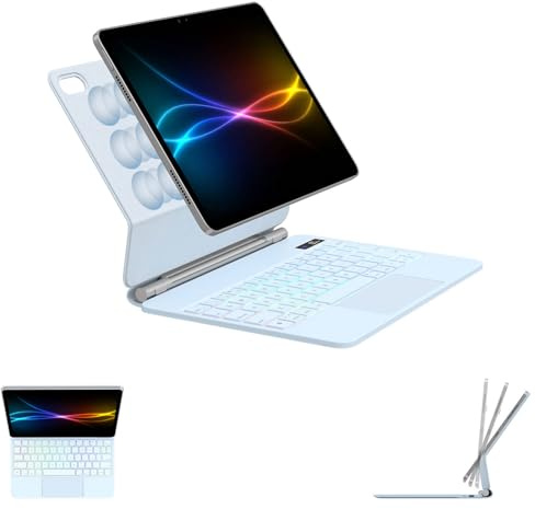 TECHGEAR Keyboard Case for iPad 11 A16 (2025) & 10.9 (10th Gen 2022), Slim Magnetic Floating Stand, Bluetooth QWERTY, Multi-Touch Trackpad, 7-Color Backlit Keyboard for Students, Travel & Work