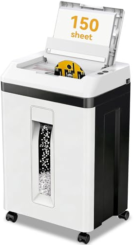QUIETLEMON 150-Sheet Paper Shredder Heavy Duty, Micro Cut and CDs/Cards, P5 Ultra Security, 60 Min Non Stop Shredder for Home Office, 5.3 Gallon Bin with Wheels, <60 dB (OL289)