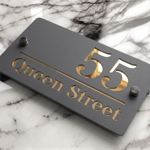 Housics Personalised 3D Acrylic House Number Sign, Door Plaque, Front Door | Laser cut Design, Mirror Effect outside wall Sign, weatherproof finish, easy mounting