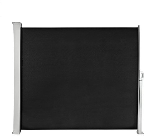 Mucola Seitenmarkise 180x300 cm Schwarz ausziehbar – Sichtschutz mit Aluminium-Kassette und Standfuß, UV-beständig 180g/m² Polyester | Windschutz für Terrasse und Balkon, einrollbar, Wandmontage