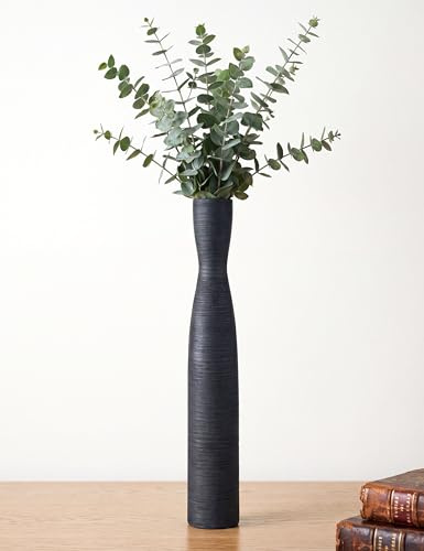 Black Tall Vase, 42cm Ceramic Slender Flower Vase, Handmade Tall Thin Vase Modern Minimalist Style Decor for Living Room, Home, Office, Centerpiece, Table and Wedding Party