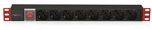 Techly Professional 025725 Multipresa 8 Posti da Rack 19 con Interruttore Connettore C14 1U Nero/Rosso